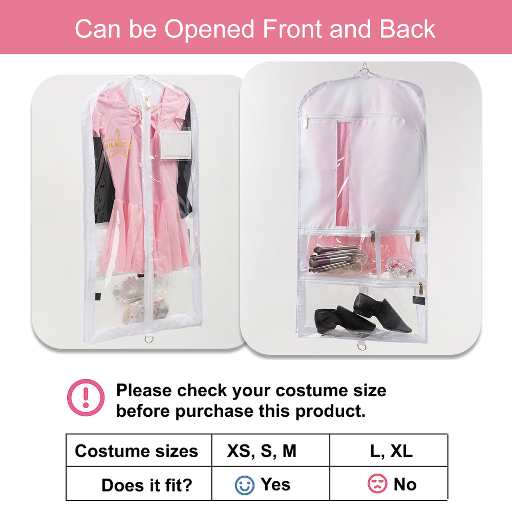 Dance Costume Garment Bag, Double Sided, 35" - Set of 3 (Black,Pink, Purple,White)