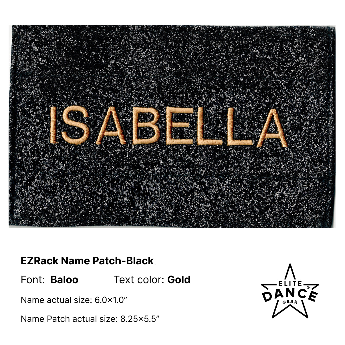 Customized SPARKLING GLITTER Name Patch for EZRack Dance Duffel (Purple, Black)