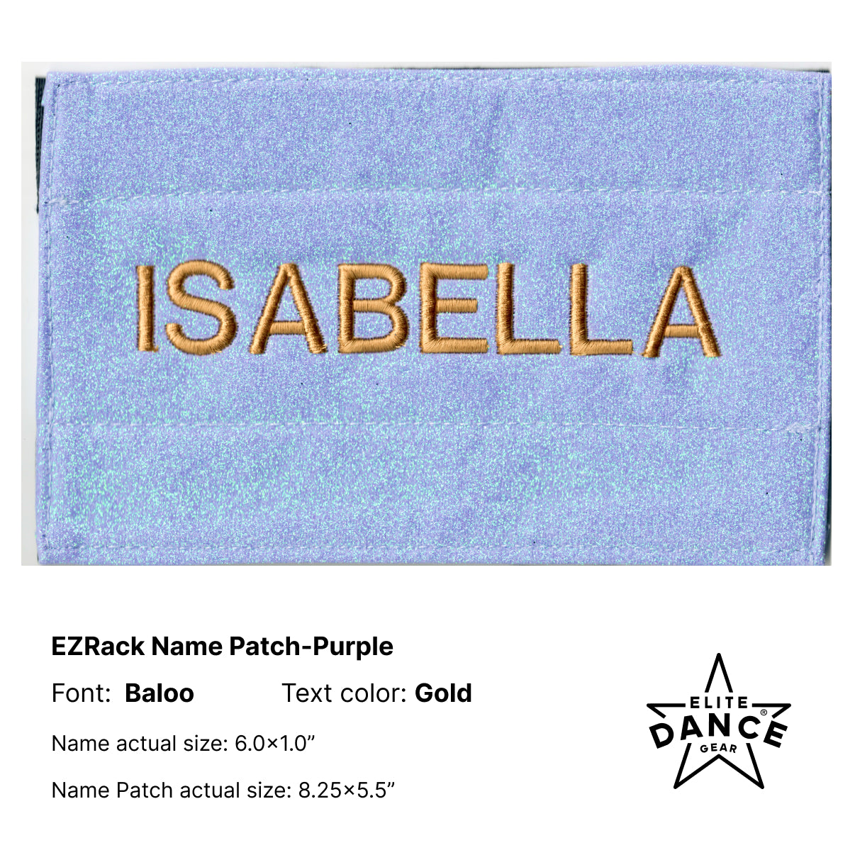 Customized SPARKLING GLITTER Name Patch for EZRack Dance Duffel (Purple, Black)
