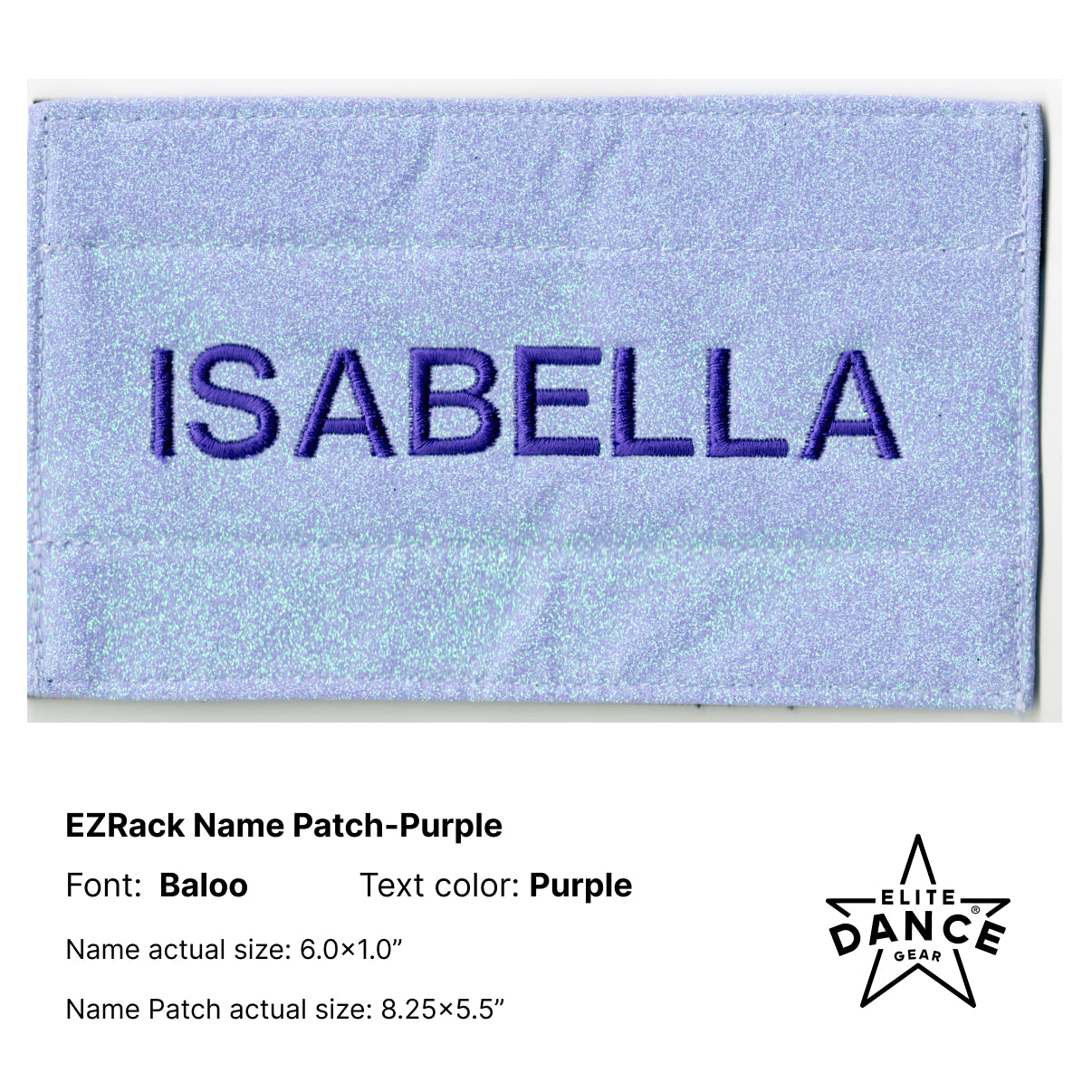 Customized SPARKLING GLITTER Name Patch for EZRack Dance Duffel (Purple, Black)