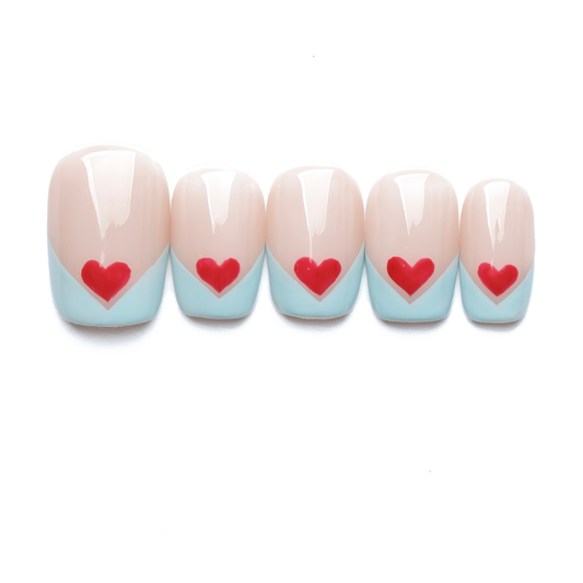 Heart Design-Hand-Painted Press On Nails– One-of-a-kind designs by professional nail artists: EB-02