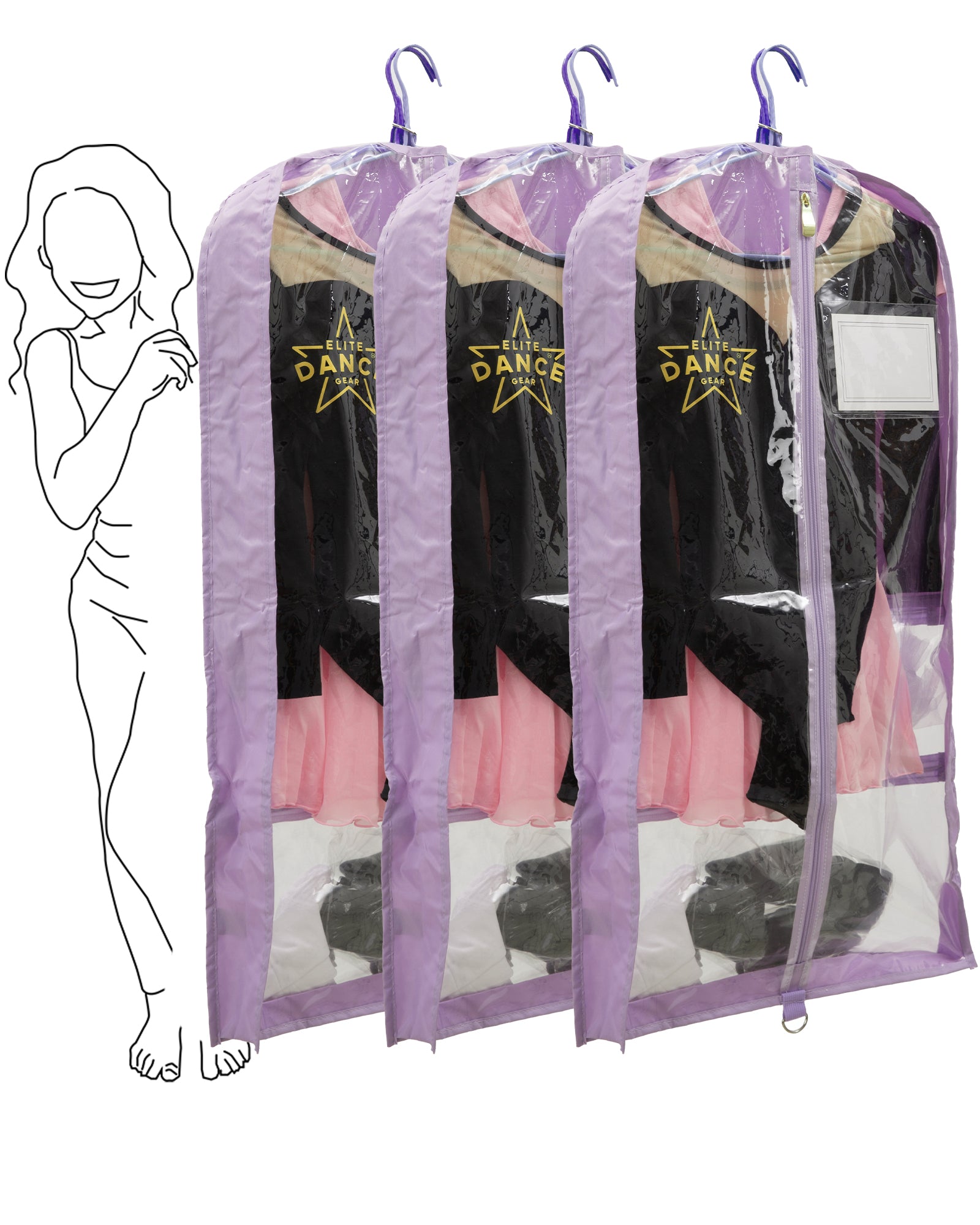 Dance Costume Garment Bag Double Sided 35 Set of 3 Black Pink P Elite Dance Gear