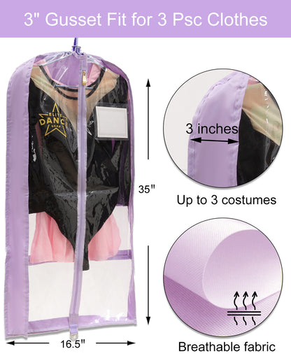 Dance Costume Garment Bag, Double Sided, 35" - Set of 3 (Black,Pink, Purple,White)