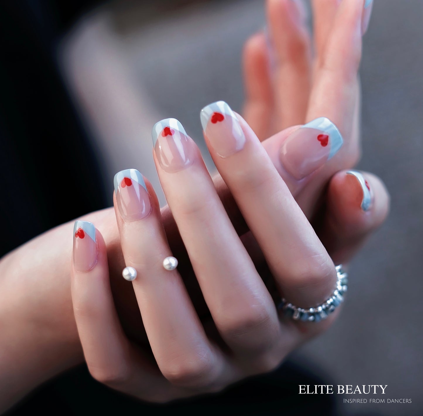 Heart Design-Hand-Painted Press On Nails– One-of-a-kind designs by professional nail artists: EB-02