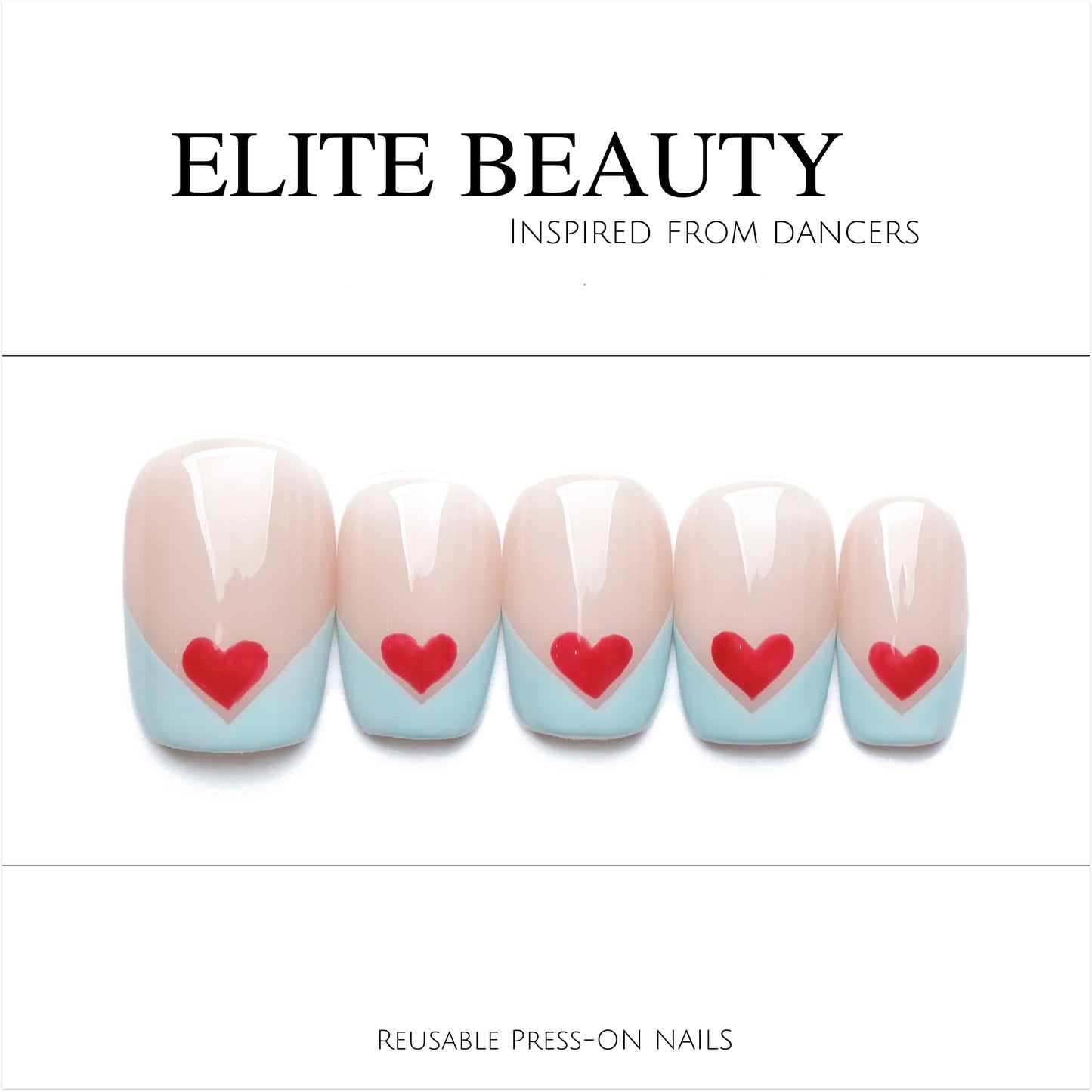 Heart Design-Hand-Painted Press On Nails– One-of-a-kind designs by professional nail artists: EB-02