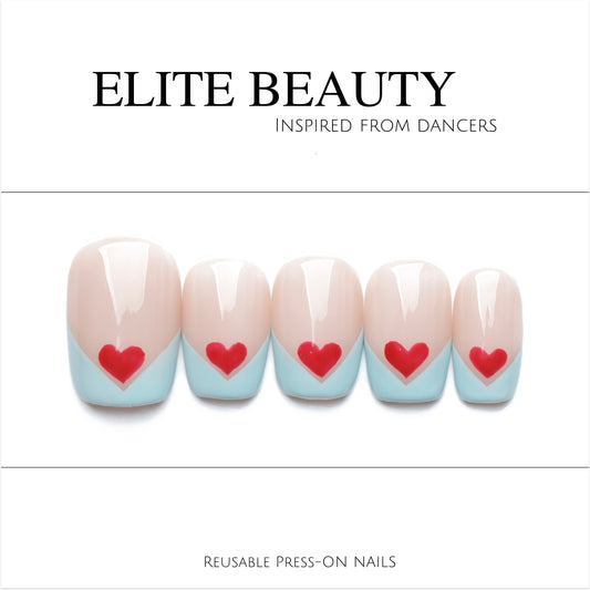 Heart Design-Hand-Painted Press On Nails– One-of-a-kind designs by professional nail artists: EB-02