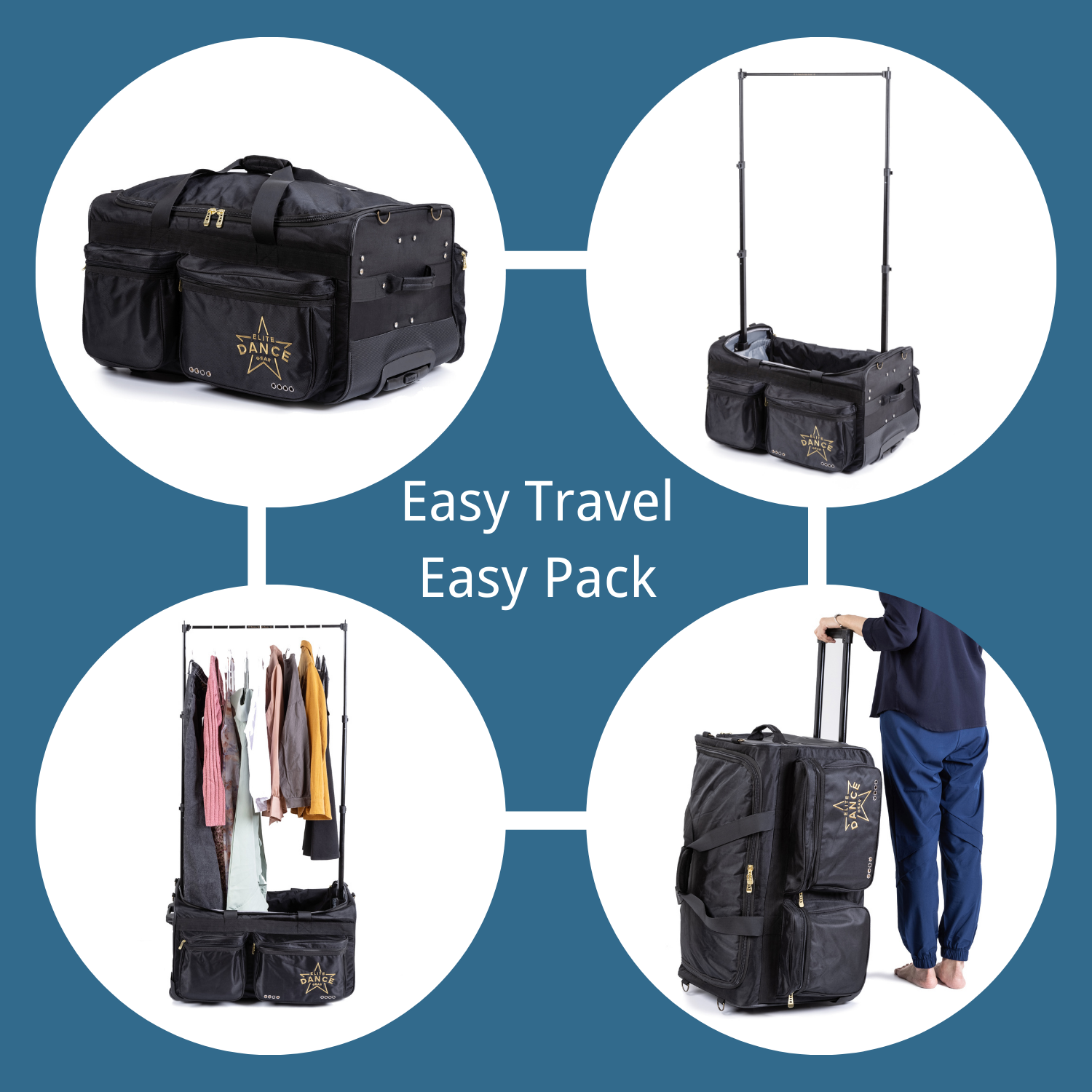 Dance travel bag with top rack